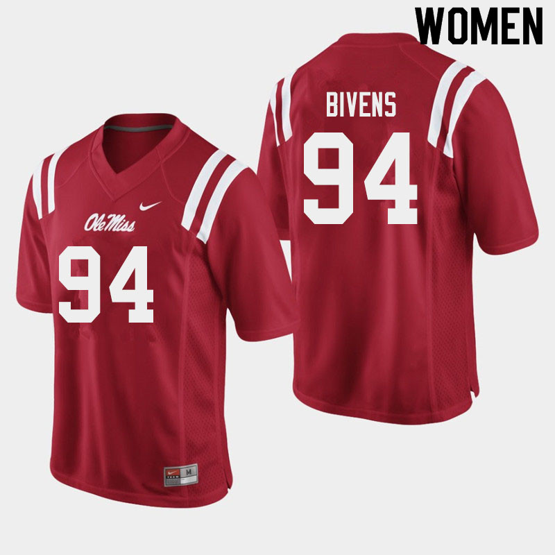 Women #94 Quentin Bivens Ole Miss Rebels College Football Jerseys Sale-Red